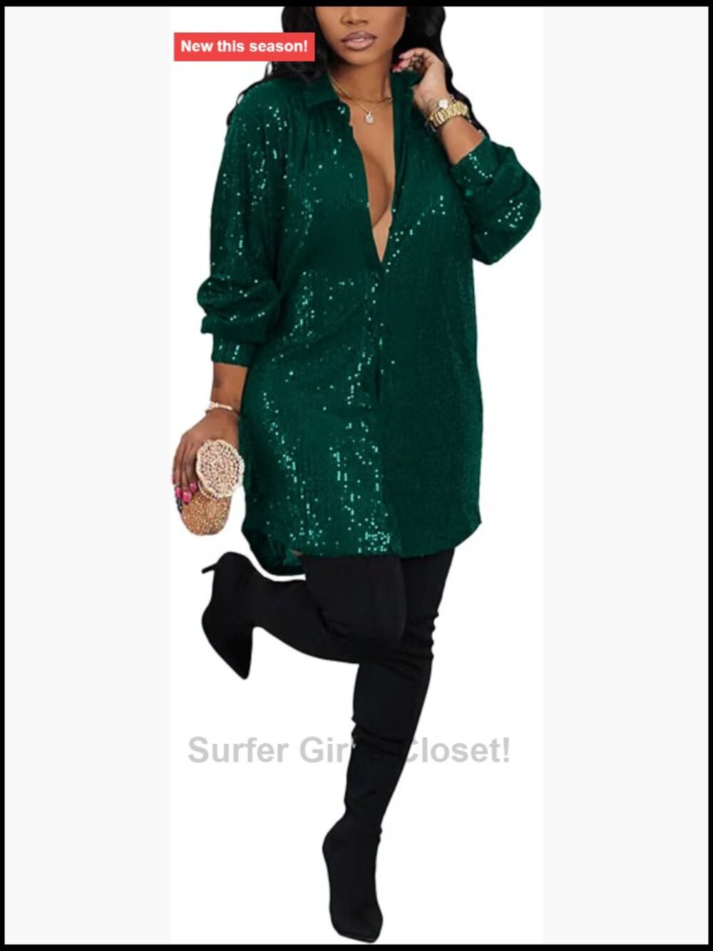 Sequin Button Down Shirt Dress Long Sleeve Mini Club Party Sparkly Glitter Dress